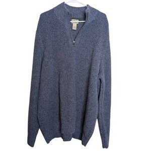 L.L. Bean Mens Blue Knit Sweater Long Sleeve 100% Cotton Pullover 1/4 Zip Heavy